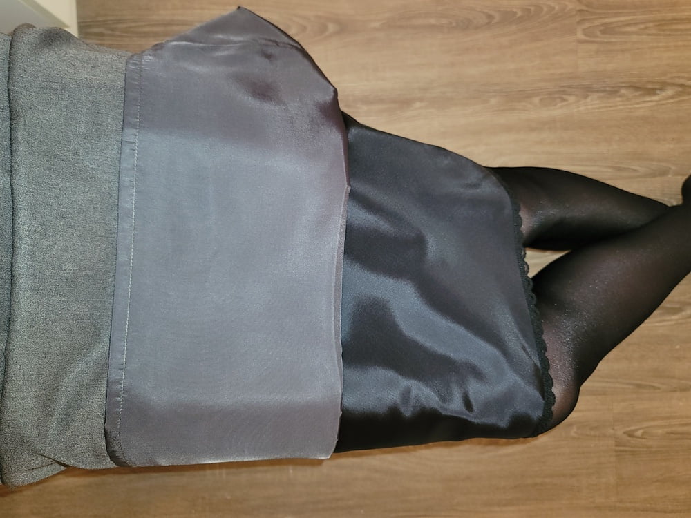 Grey Pencil Skirt with black silky half slip #106848134