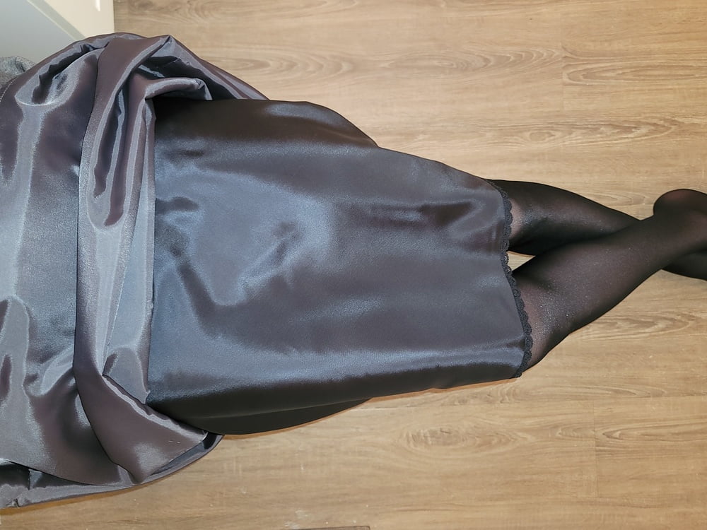 Grey Pencil Skirt with black silky half slip #106848135