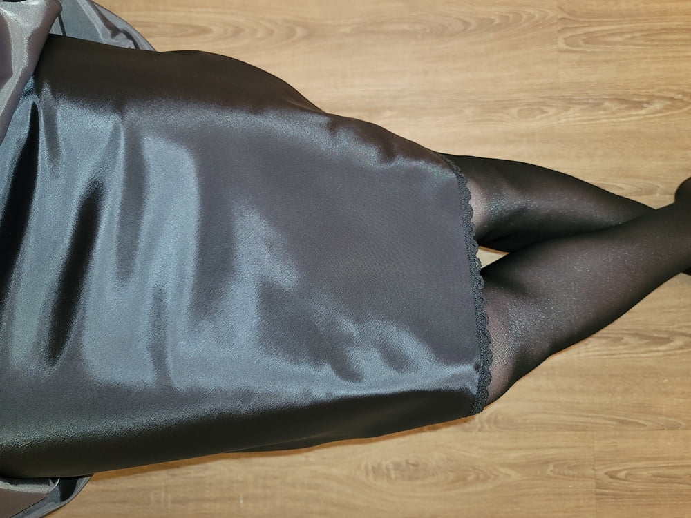 Grey Pencil Skirt with black silky half slip #106848136