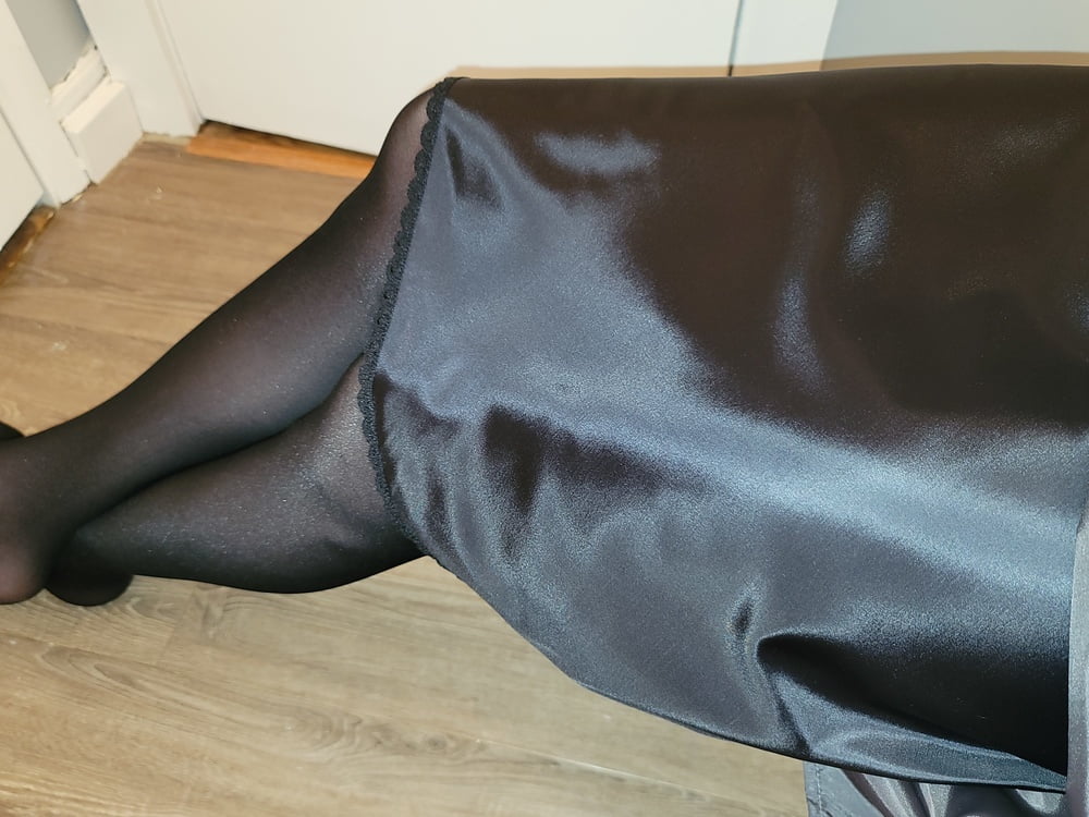 Grey Pencil Skirt with black silky half slip #106848137