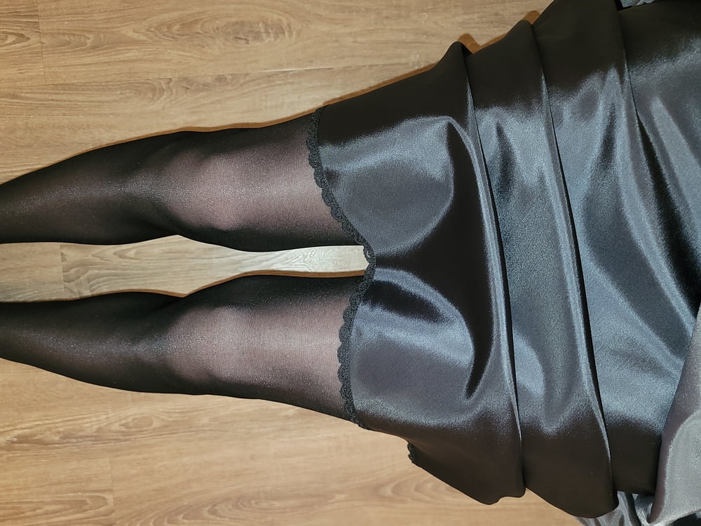 Grey Pencil Skirt with black silky half slip #106848141