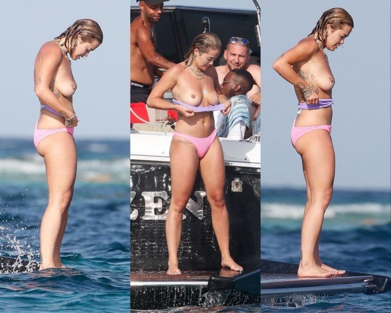 Rita Ora topless Ibiza vacation boat #87412946