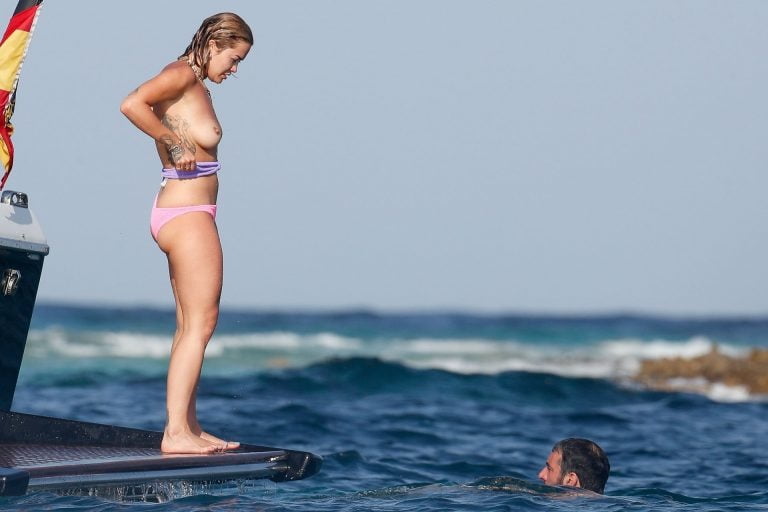 Rita Ora topless Ibiza vacation boat #87412953