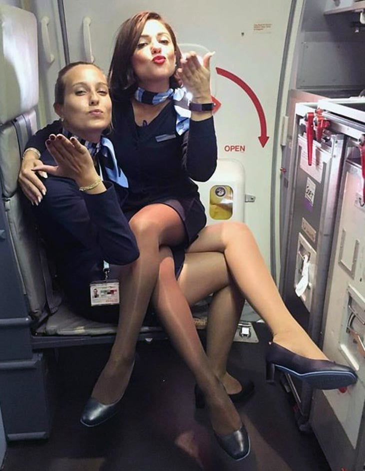 Sexy Stewardess in Fersen und Strümpfen
 #92963377