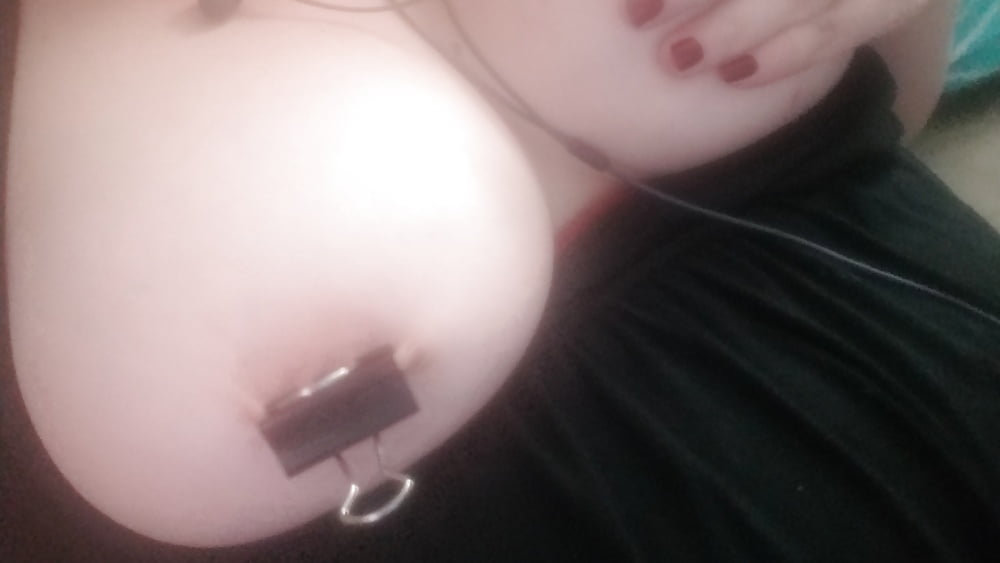 Binder clips on nipples and pussy ... bored housewife.. milf #107287534