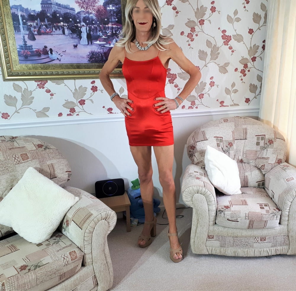 Alessia Travestita models red silk bodycon minidress #107075076