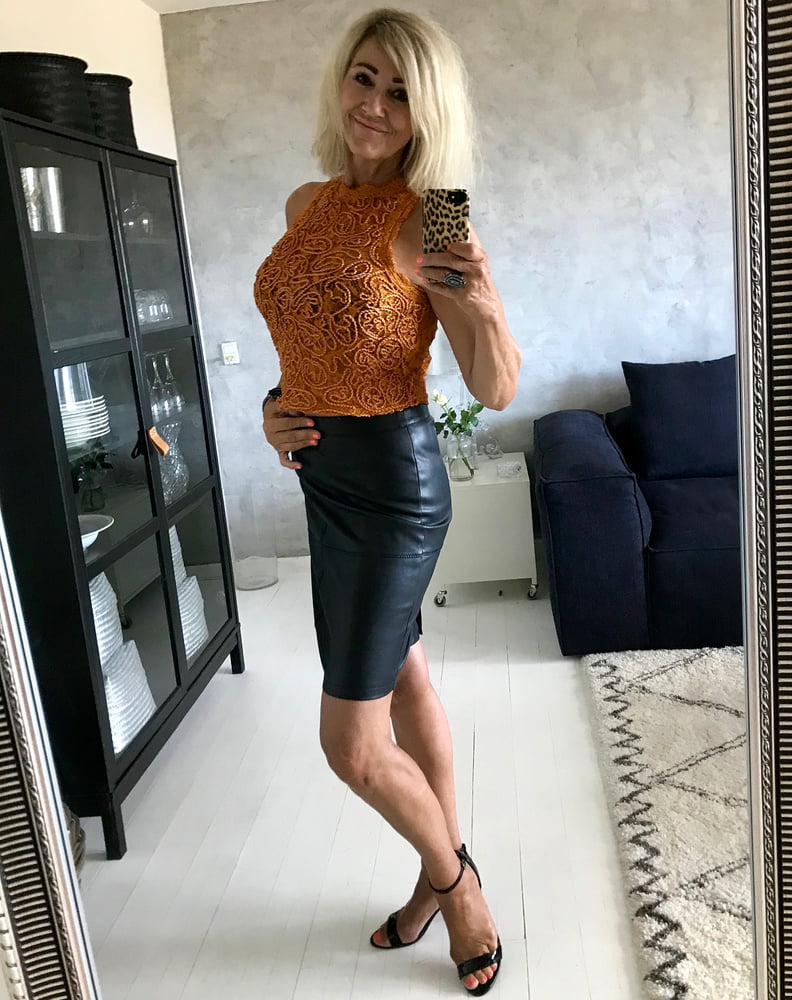 Hot Danish mature mom in leather skirts #106228380