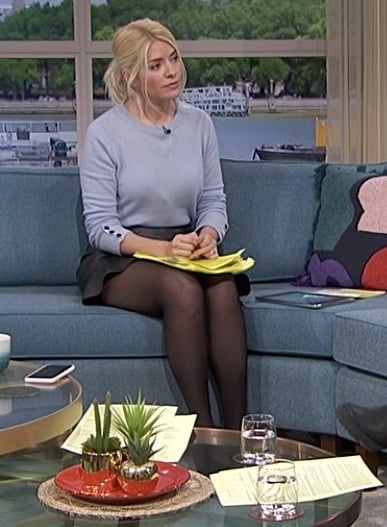 Sexy Holly Willoughby in leather mini skirt #102062665