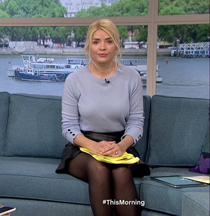 Sexy Holly Willoughby in leather mini skirt #102062668