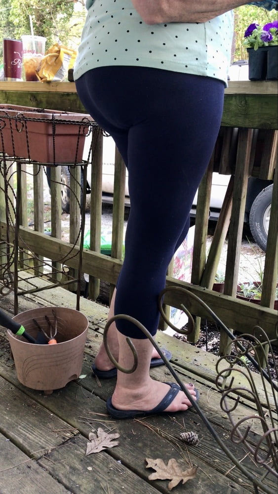 Mature wife Rose gardening in spandex pantyline #98946616