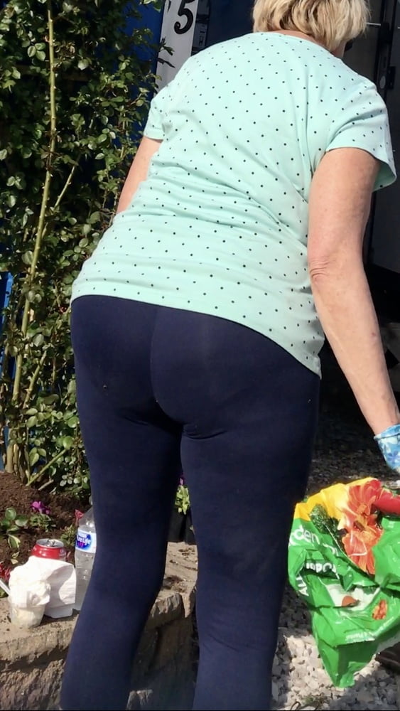 Mature wife Rose gardening in spandex pantyline #98946639