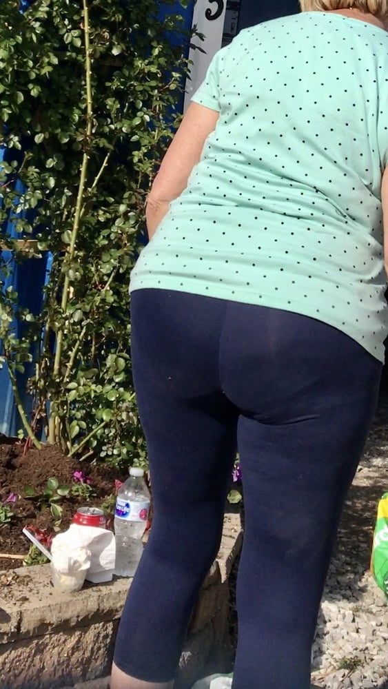Mature wife Rose gardening in spandex pantyline #98946642