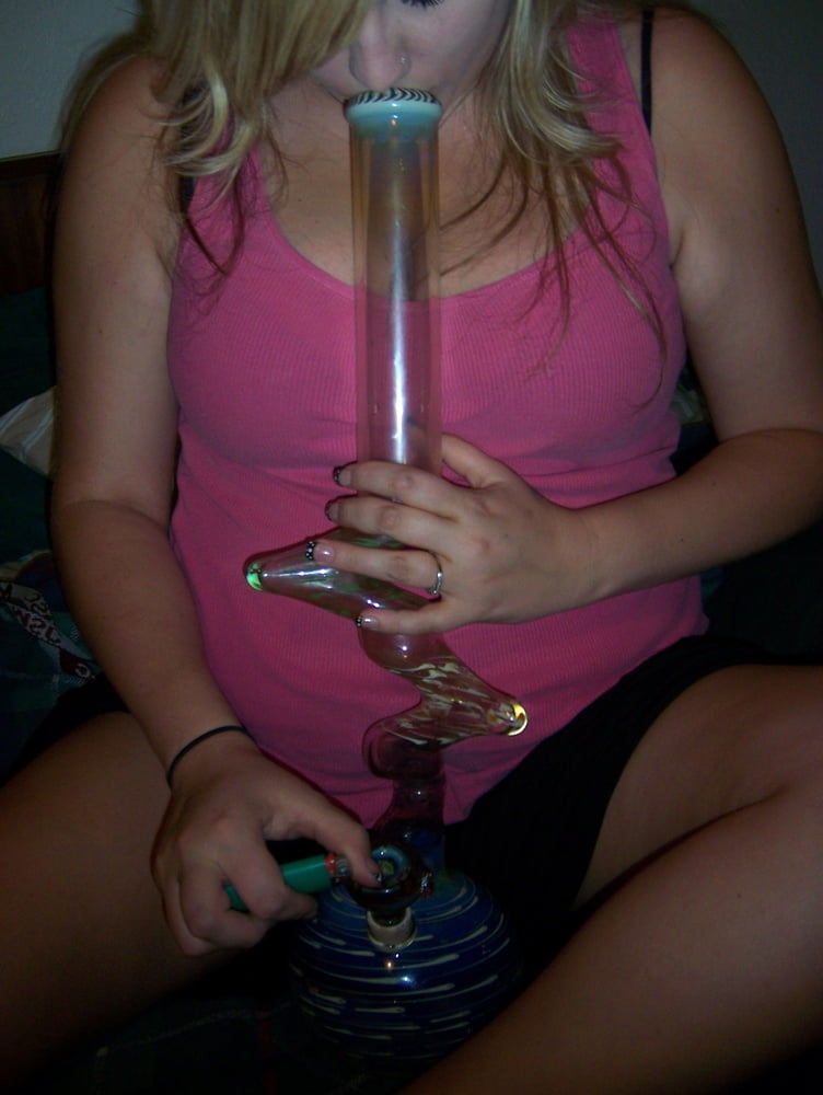 Blonde teen with massive boobs hit the bong #81901118