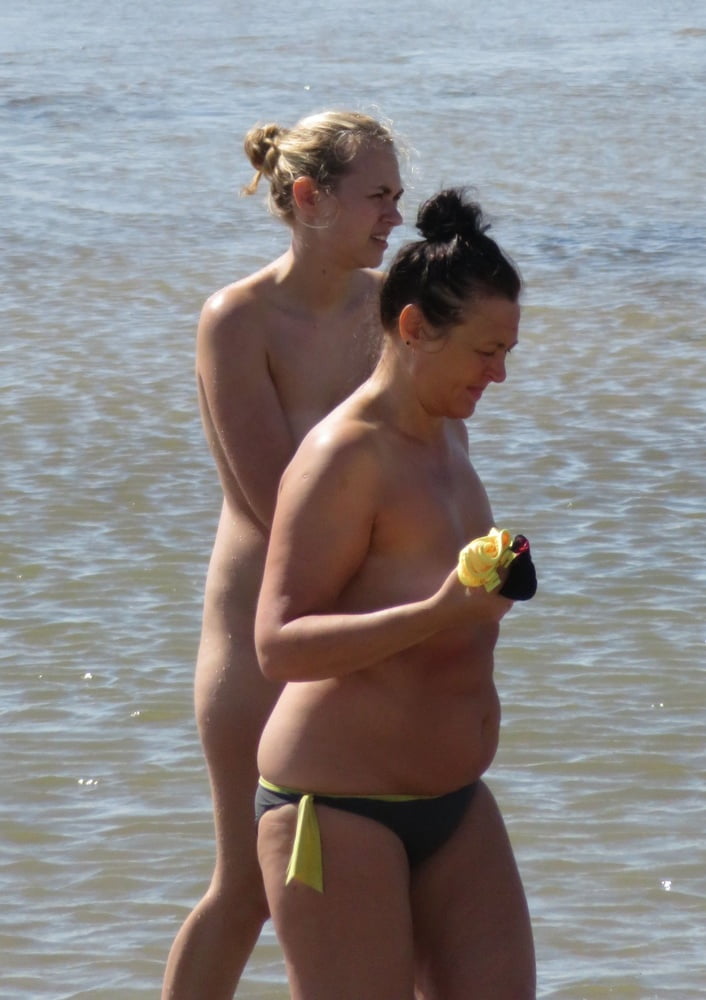 Embarrassed Nudist Slut on the Beach with Mom CFNF OON #99112982