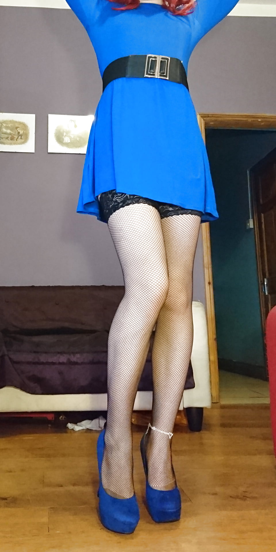 Marie Crossdresser in stockings and blue dress #107181527