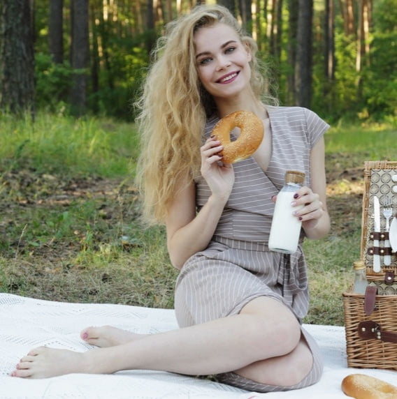Blonde shows herself naked at a picnic in the forest #102040511