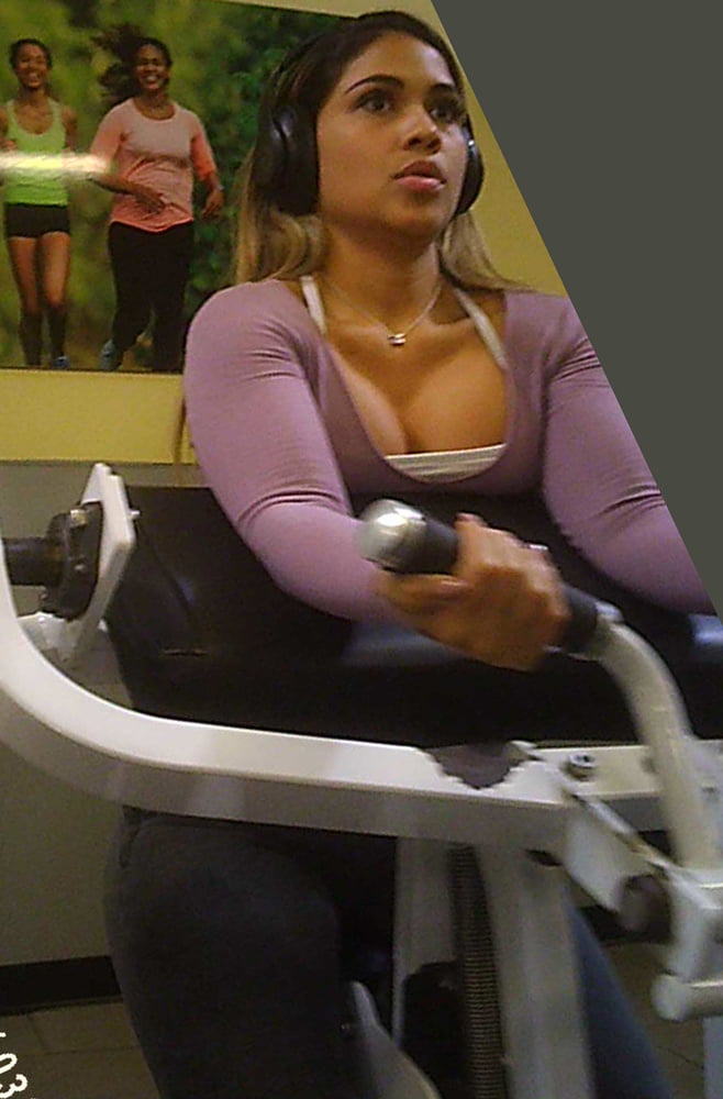 Latina beauty shows massive cleavage in gym #103086611