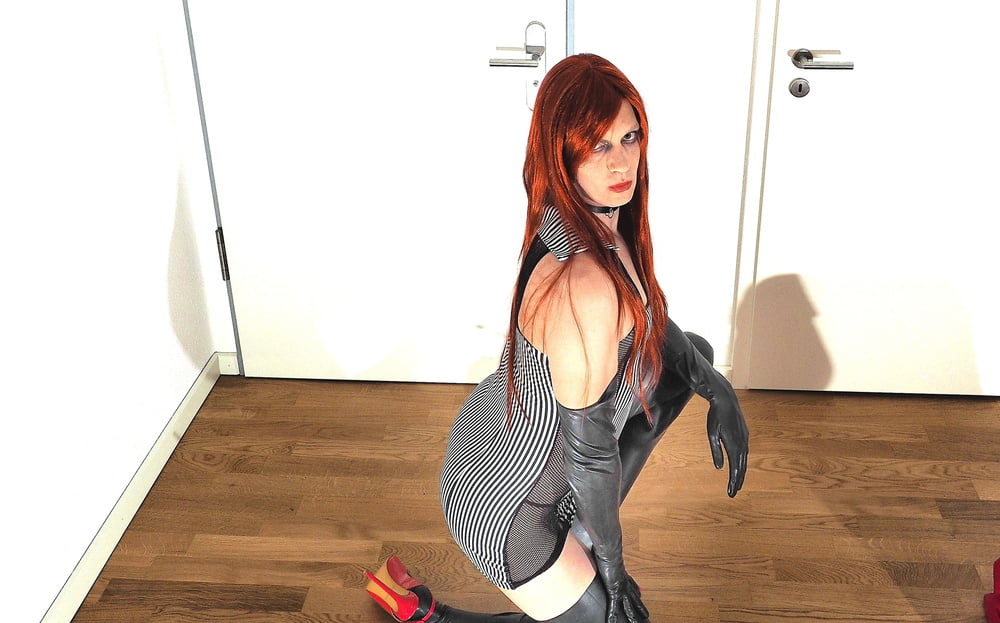 Stunning Redhead Sissy in latex stockings #106967765