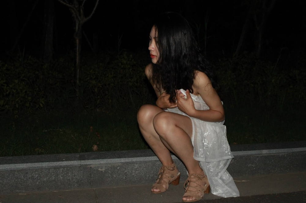 Chinese girl flashing in public #95211588
