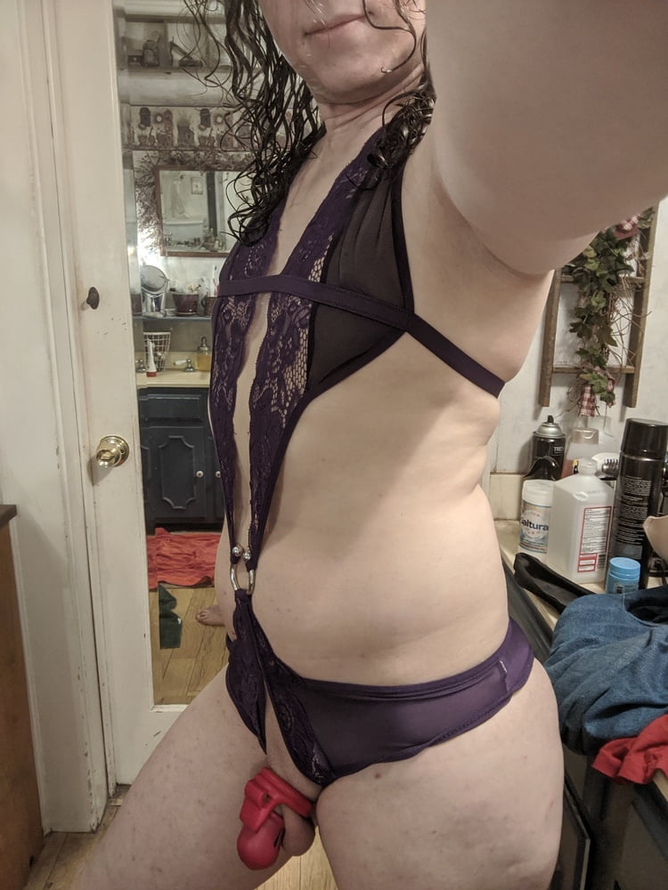 Purple Crotchless Lace and Chastity #107209118