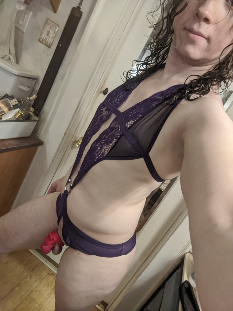 Purple Crotchless Lace and Chastity #107209121