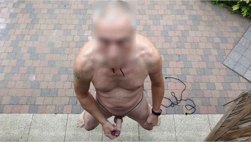 public outdoor exhibitionist bondage jerking show #107060972