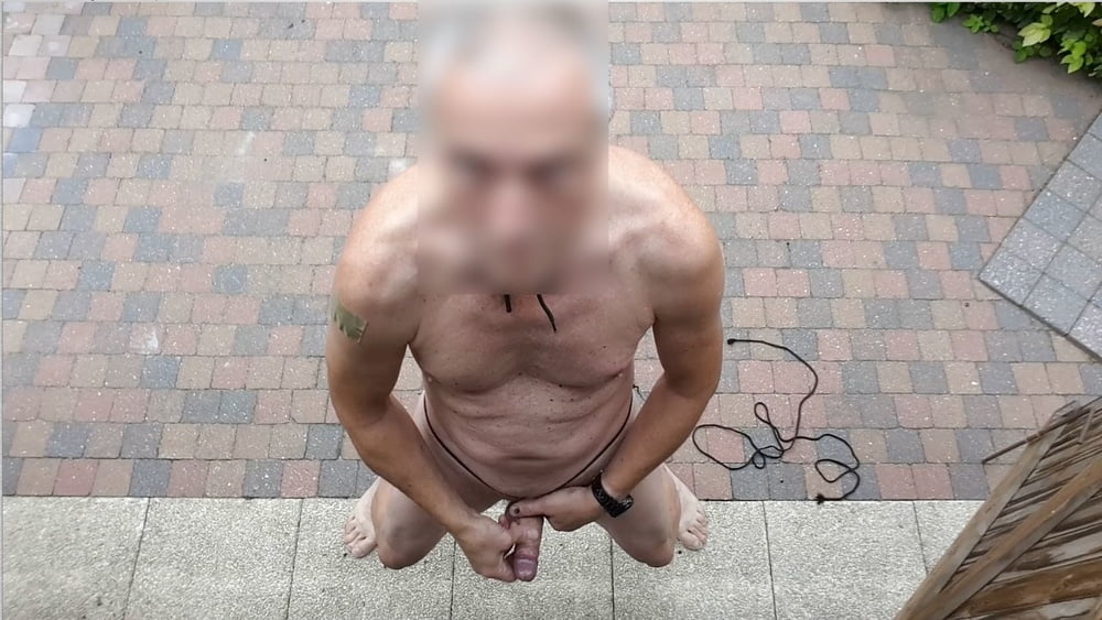 public outdoor exhibitionist bondage jerking show #107060973