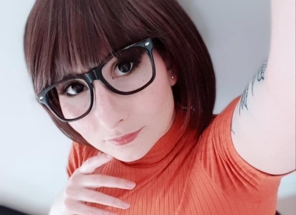 Velma cosplay jupe flexible orange chaussettes culotte jambes cul
 #97417345