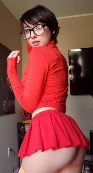 Velma cosplay jupe flexible orange chaussettes culotte jambes cul
 #97417351