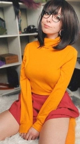 Velma cosplay jupe flexible orange chaussettes culotte jambes cul
 #97417366