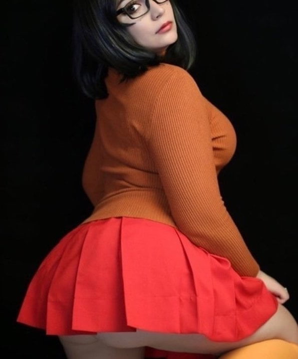 Velma cosplay jupe flexible orange chaussettes culotte jambes cul
 #97417388