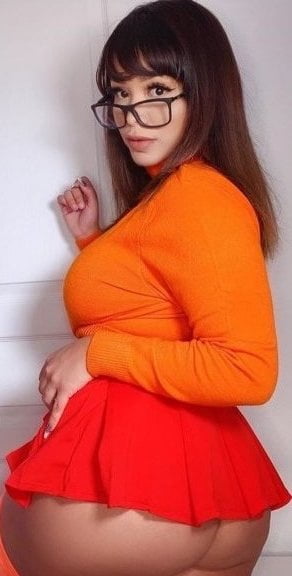 Velma cosplay jupe flexible orange chaussettes culotte jambes cul
 #97417403