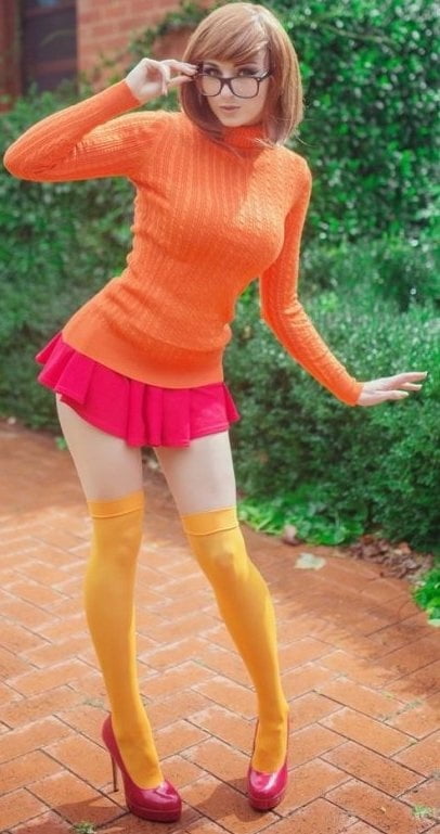Velma cosplay jupe flexible orange chaussettes culotte jambes cul
 #97417438