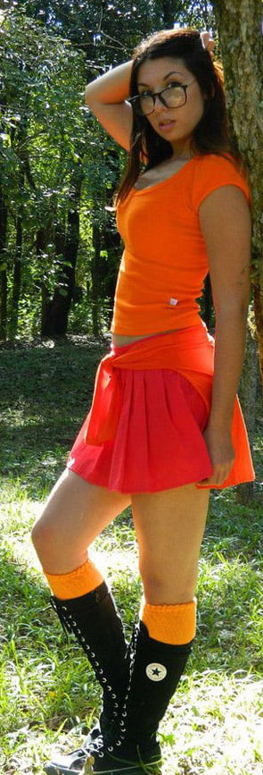 Velma cosplay jupe flexible orange chaussettes culotte jambes cul
 #97417456
