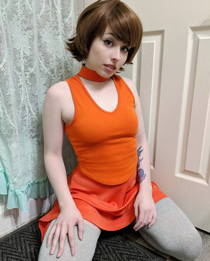 Velma cosplay jupe flexible orange chaussettes culotte jambes cul
 #97417462