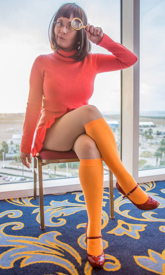 Velma cosplay flessibile gonna arancione calze mutandine gambe culo
 #97417465