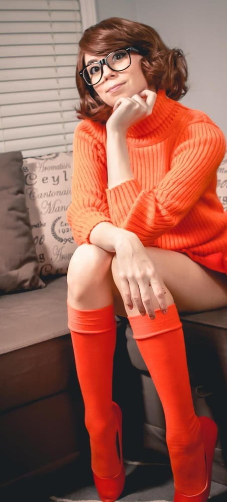 Velma cosplay jupe flexible orange chaussettes culotte jambes cul
 #97417488