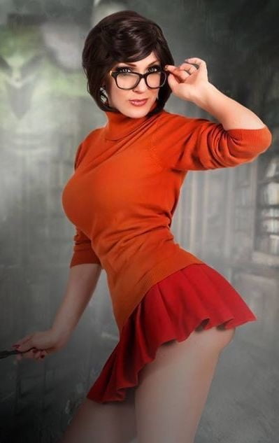 Velma cosplay jupe flexible orange chaussettes culotte jambes cul
 #97417581