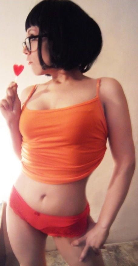 Velma cosplay jupe flexible orange chaussettes culotte jambes cul
 #97417587