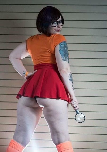 Velma cosplay jupe flexible orange chaussettes culotte jambes cul
 #97417590