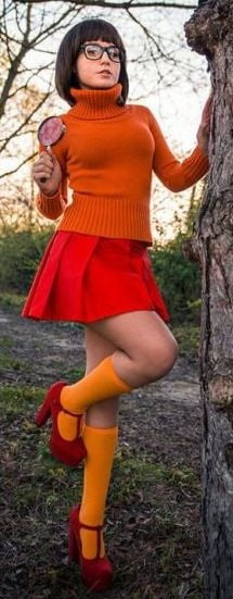Velma cosplay flessibile gonna arancione calze mutandine gambe culo
 #97417606
