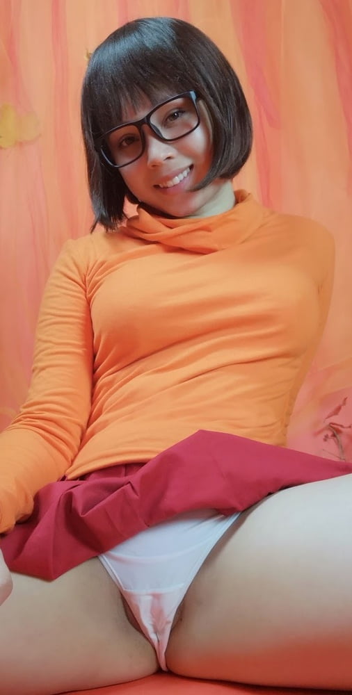 Velma cosplay jupe flexible orange chaussettes culotte jambes cul
 #97417621