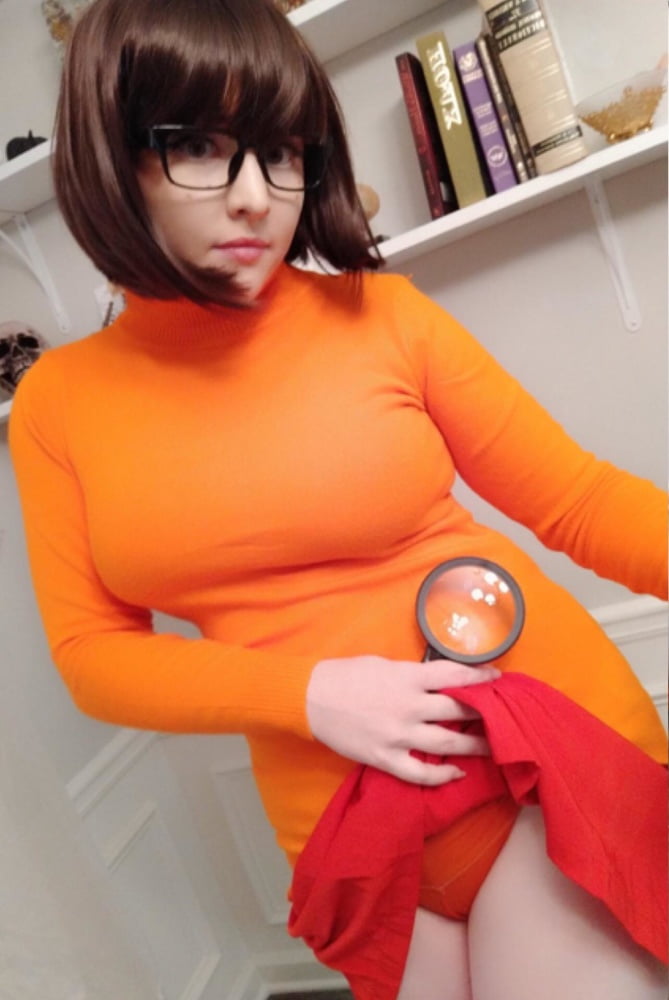 Velma cosplay jupe flexible orange chaussettes culotte jambes cul
 #97417630