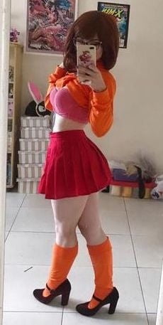 Velma cosplay jupe flexible orange chaussettes culotte jambes cul
 #97417648