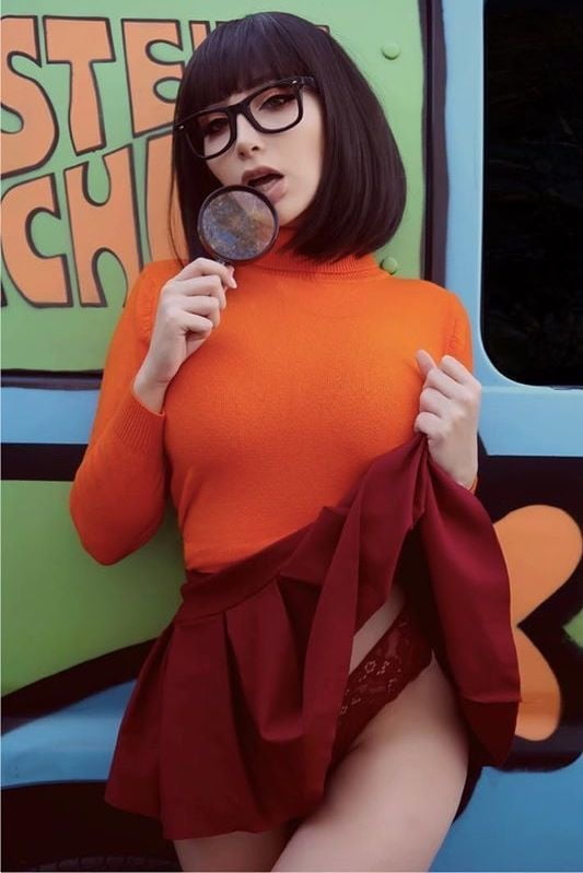 Velma cosplay jupe flexible orange chaussettes culotte jambes cul
 #97417654