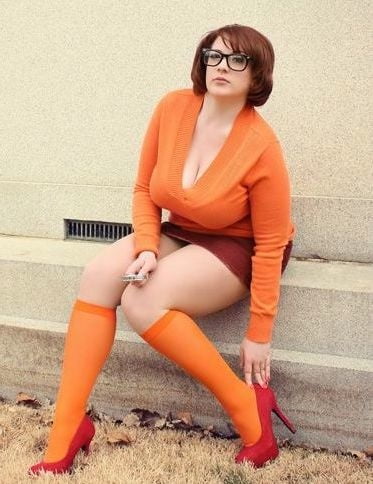 Velma cosplay jupe flexible orange chaussettes culotte jambes cul
 #97417681