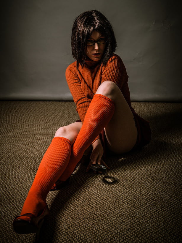 Velma cosplay jupe flexible orange chaussettes culotte jambes cul
 #97417856