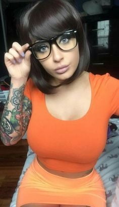 Velma cosplay jupe flexible orange chaussettes culotte jambes cul
 #97417868