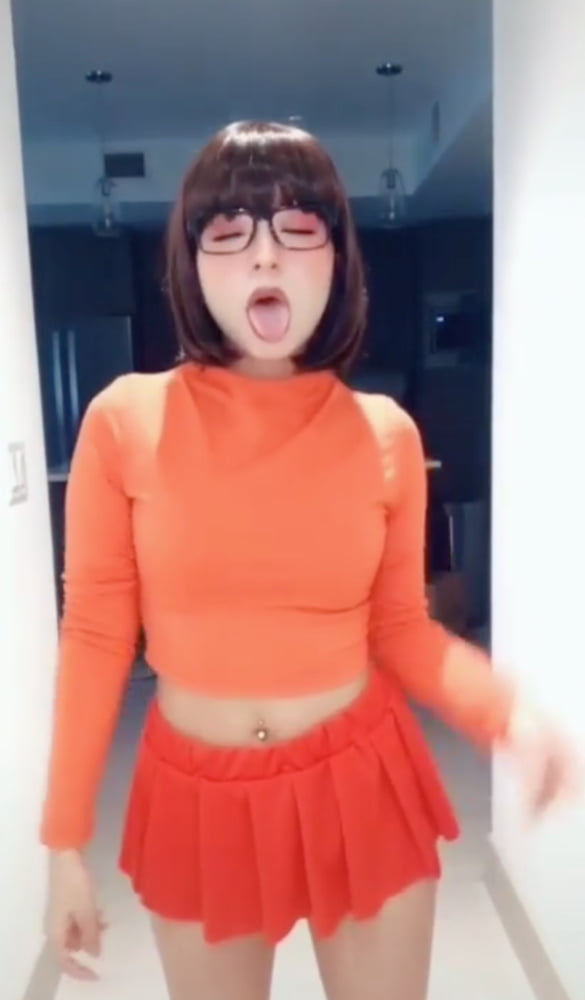 Velma cosplay jupe flexible orange chaussettes culotte jambes cul
 #97417973