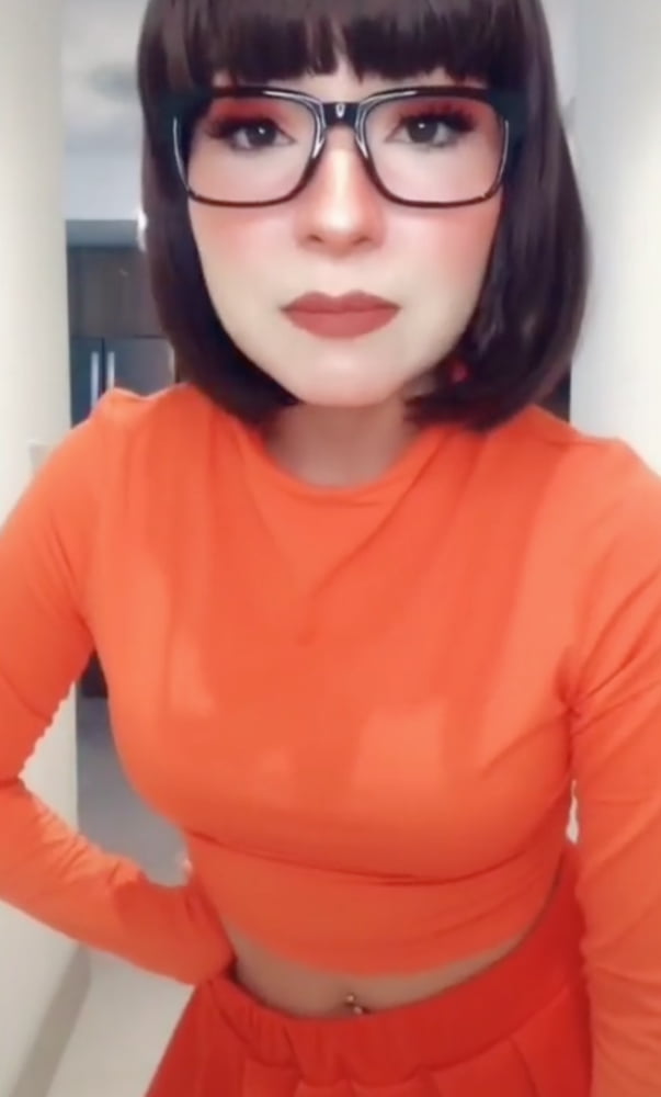 Velma cosplay jupe flexible orange chaussettes culotte jambes cul
 #97417995